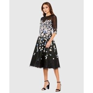 Mac Duggal 11161 Floral Embroidered A Line Tea Length Coctail Dress Size 10